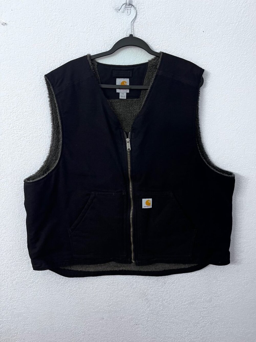 Carhartt Black Sherpa-Lined Vest Heavy-Duty Workwear mens size 2XL